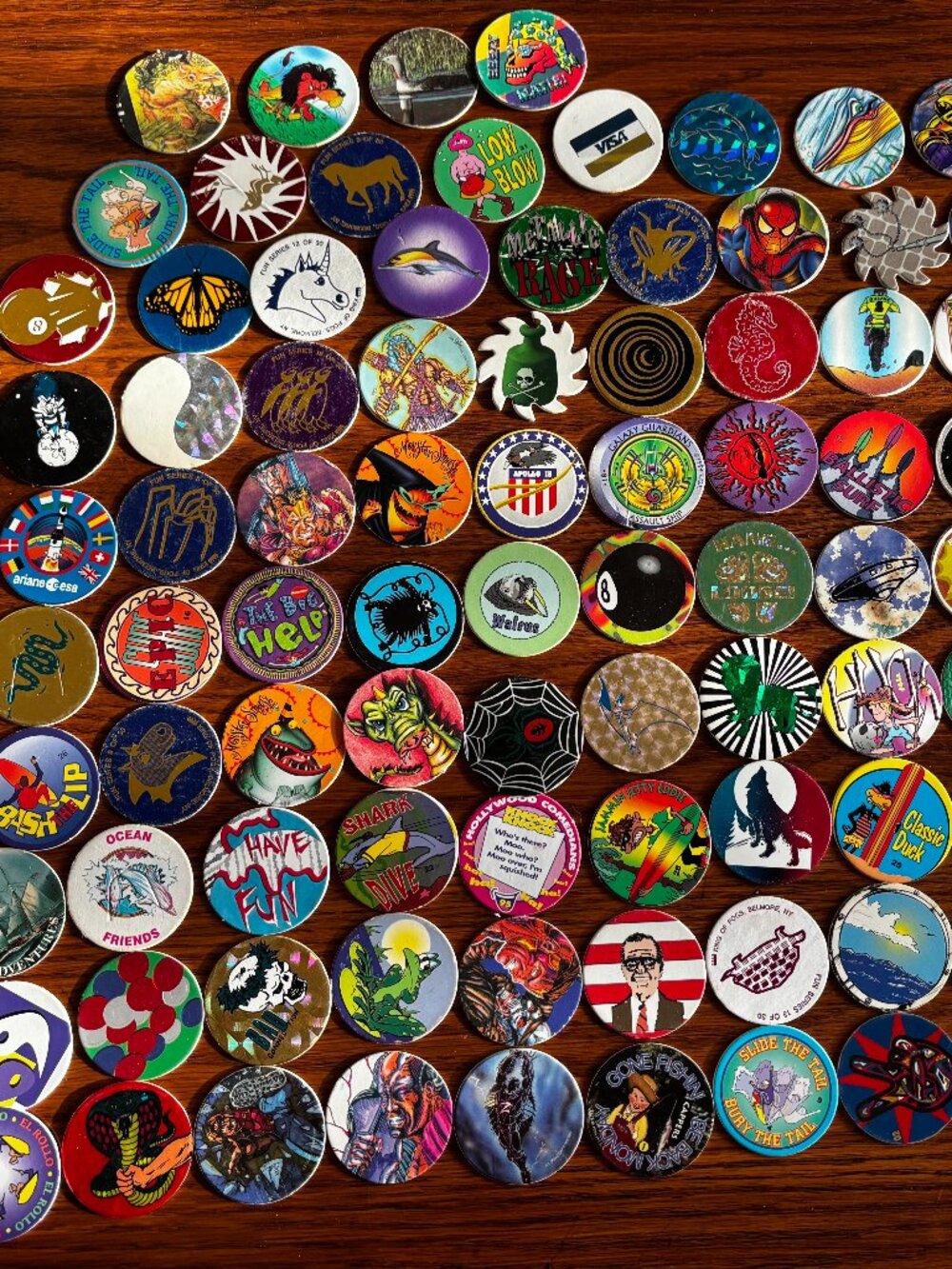 Huge Vintage 1990s POG / Milk Cap Collection with Slammer – 100+ Pieces